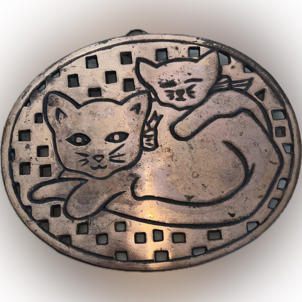🔴Vintage Metal Cast Iron Cat Trivet Copper Finish Decorative Plaque Wall Hanging